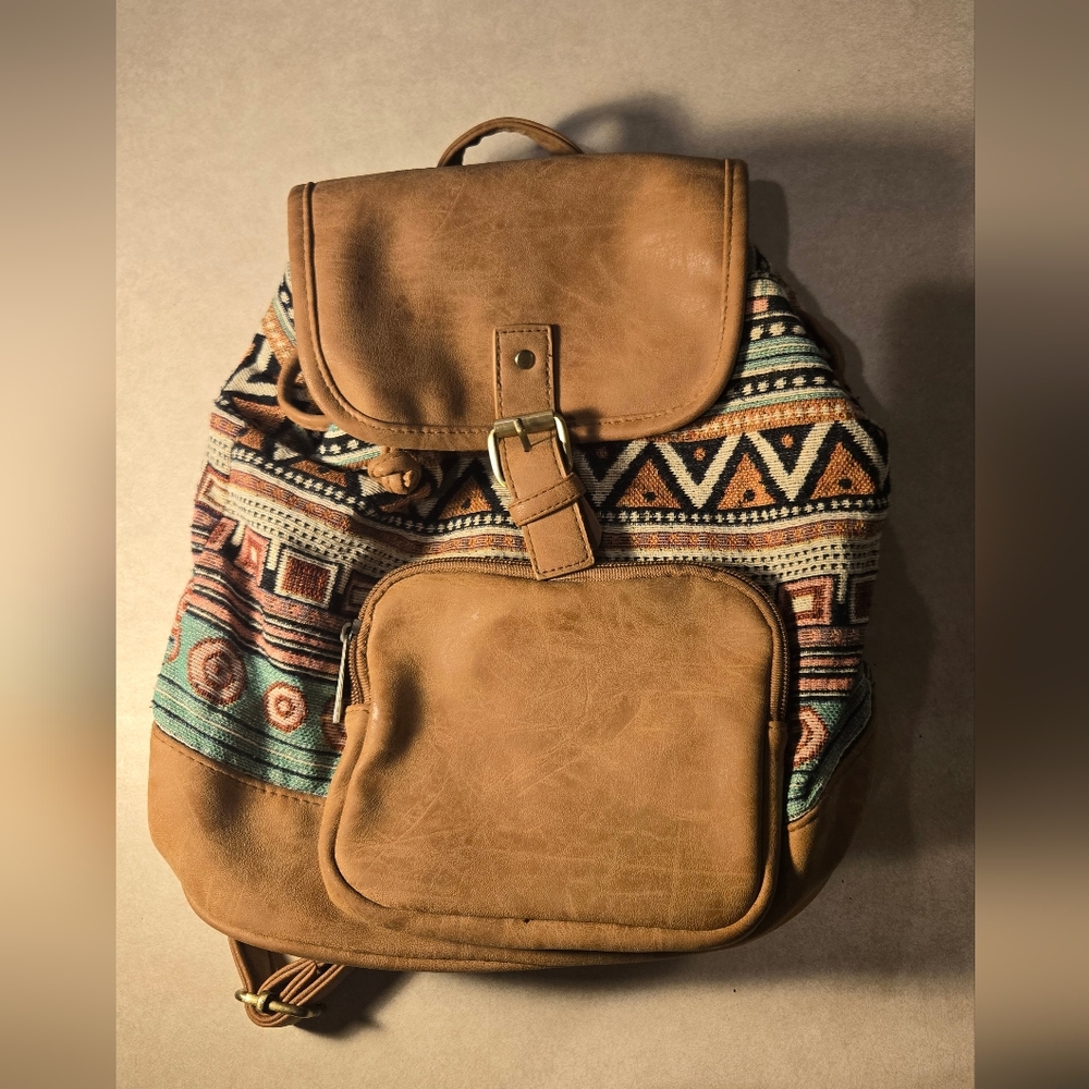 Brown Patterned Backpack - Picture 3 of 7